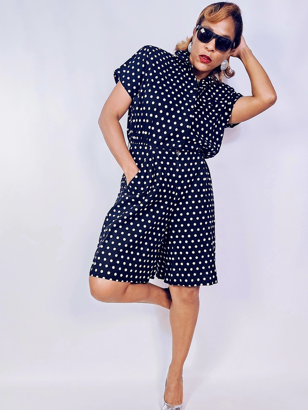 Polka Dot Short Sleeve Romper - Black & White